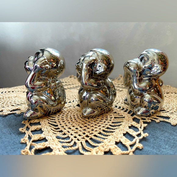 Three Wise Monkeys Small Silver Statues - Picture 4 of 5